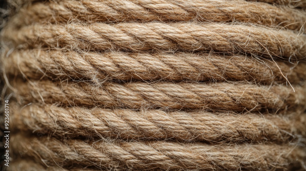 Close-up of a natural jute twine skein. Linen rope spool texture in the background. Close-up of a natural jute twine skein. Linen rope spool texture in the background.