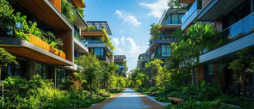 Green urban park with sustainable architecture Green urban park with sustainable architecture