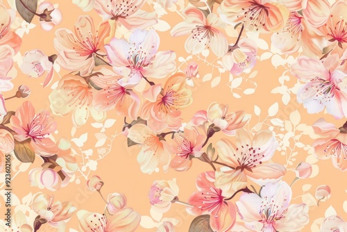 peach pattern with soft pink blossoms for elegant silk kimonos or scarves.
