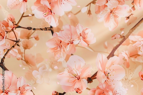 peach pattern with soft pink blossoms for elegant silk kimonos or scarves.