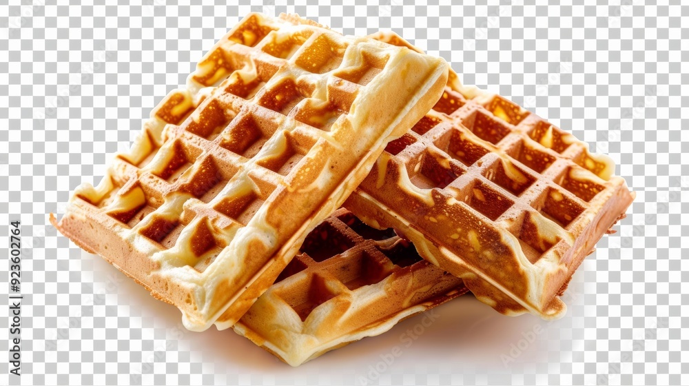 Delicious Belgian waffles isolated on transparent background.