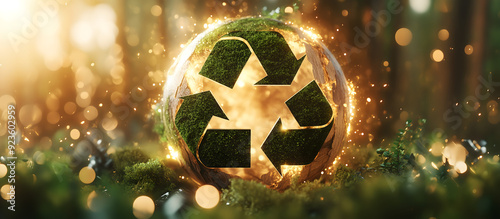 Green circular symbol with green forest recycling sign on background Recycling and Sustainability Concept