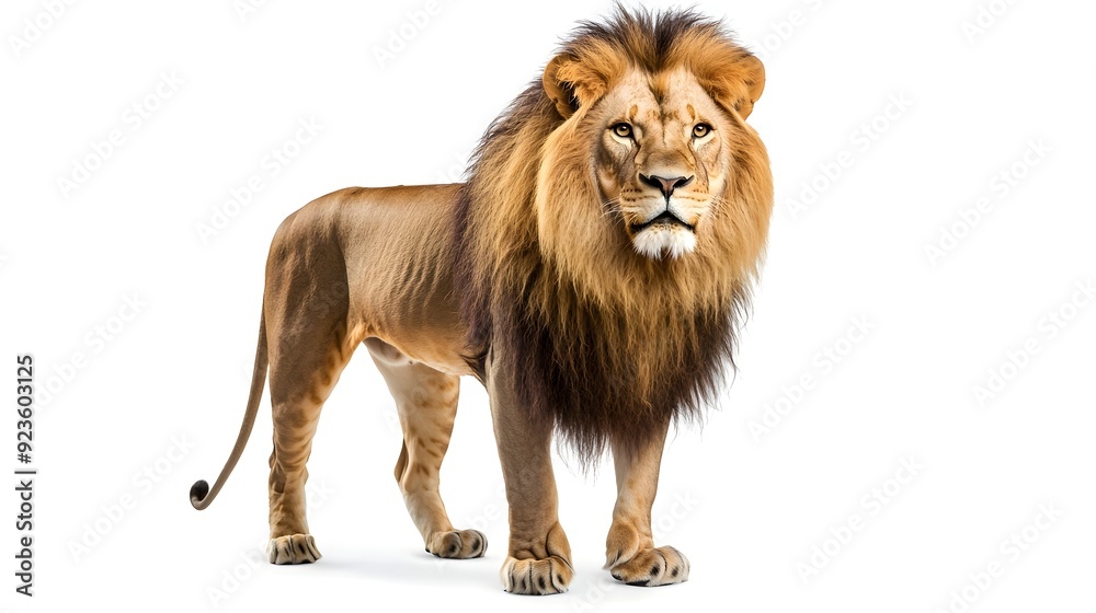 Obraz premium Majestic Lion Showcasing Power and Grace on White Background