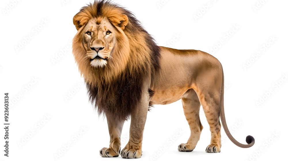 Obraz premium Majestic Lion Proudly Standing with Flowing Mane Showcasing Strength and Grace