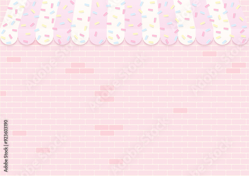 Bakery shop with sugar sprinkles on brick wall background