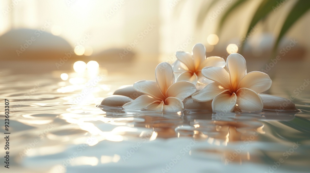 A soothing spa setting featuring an elegant display of fresh flowers on a smooth surface. The scene is minimalistic and clean, with soft natural lighting enhancing the colors and textures. The A soothing spa setting featuring an elegant display of fresh flowers on a smooth surface. The scene is minimalistic and clean, with soft natural lighting enhancing the colors and textures. The