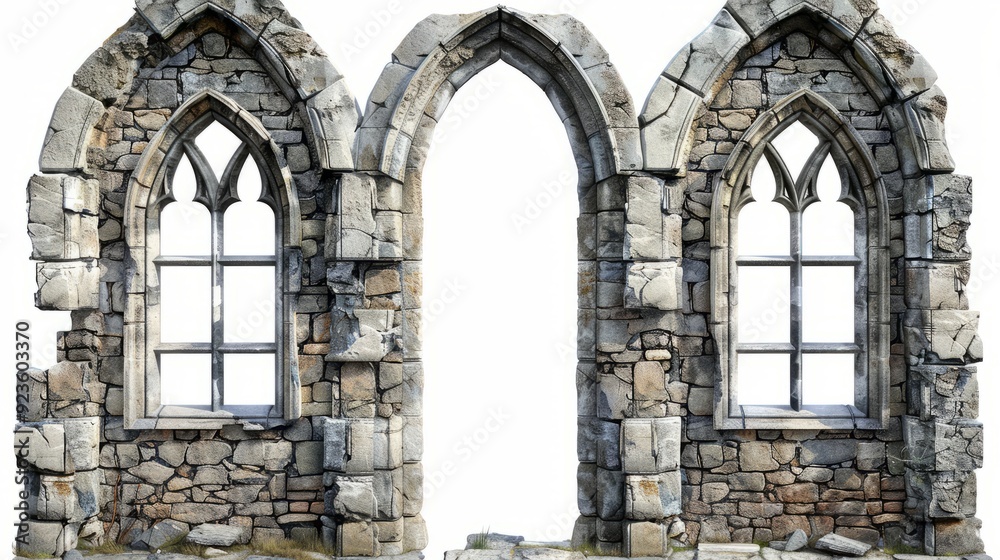 Fototapeta premium Ancient stone ruins featuring arched windows in a historical setting