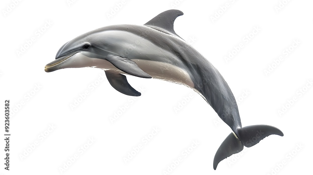 Naklejka premium Playful Dolphin Leaping Mid-Air Showcasing Sleek Form and Joyful Nature