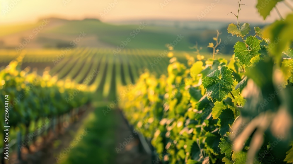 Fototapeta premium The sunlit vineyard rows