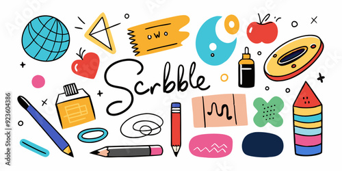 Scribble doodle paint underline set, vector children marker scratch, pen squiggle kit, black stoke. Kids hand drawn pencil abstract sketch, handwriting font alphabet, texture divider. Scribble doodle