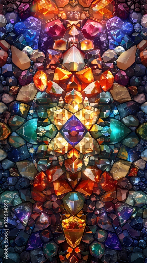Fototapeta premium Digital kaleidoscope entangled gemstones abstract graphic poster background