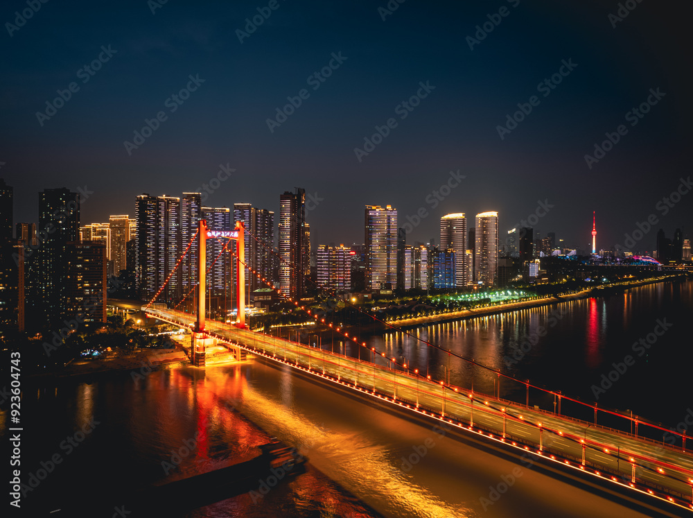 Wuhan Yingwuzhou Yangtze River Bridge scenery