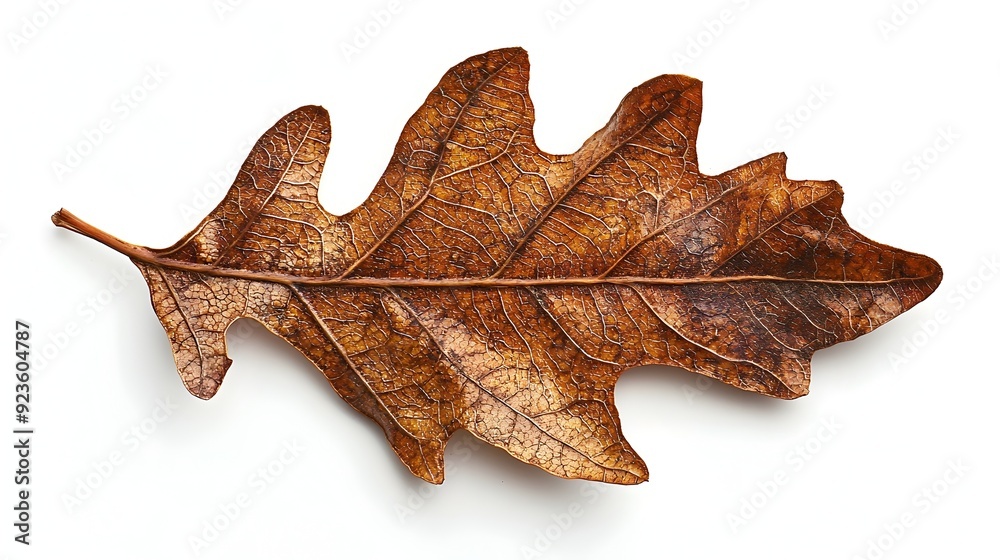 Naklejka premium Textured Oak Leaf in Autumnal Brown on White Background