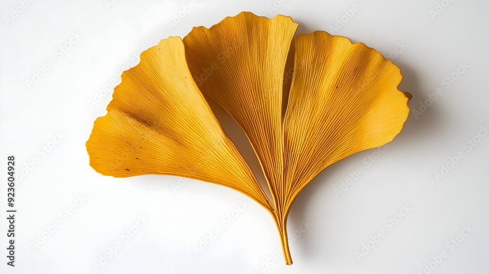 Elegant Ginkgo Leaf with Unique Golden-Yellow Hue on Clean White Backdrop Elegant Ginkgo Leaf with Unique Golden-Yellow Hue on Clean White Backdrop