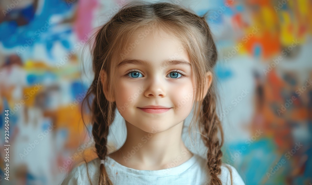 funny happy young girl student show with painting art paper, creativity of children concept funny happy young girl student show with painting art paper, creativity of children concept