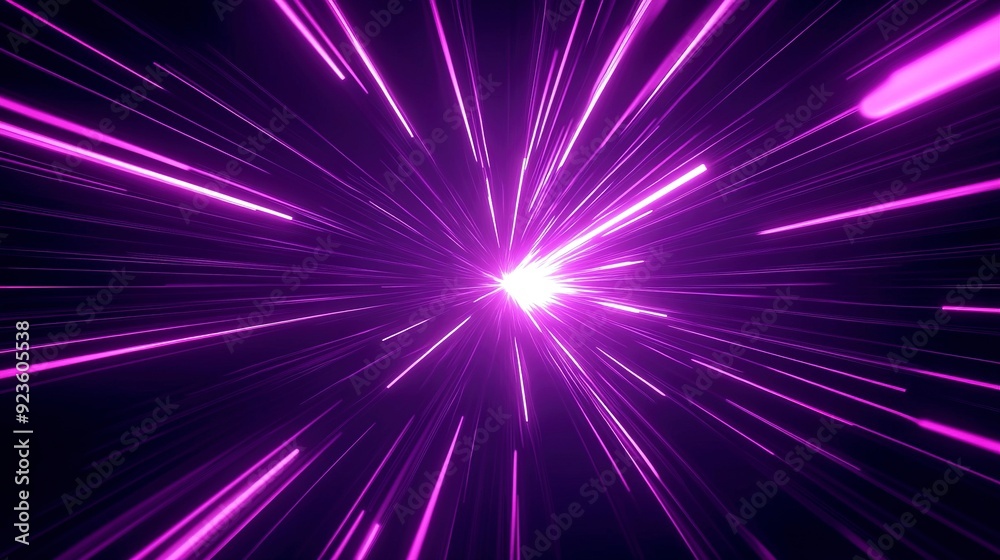 Purple neon light streaks radiating from the center on a dark background, Generative ai Purple neon light streaks radiating from the center on a dark background, Generative ai