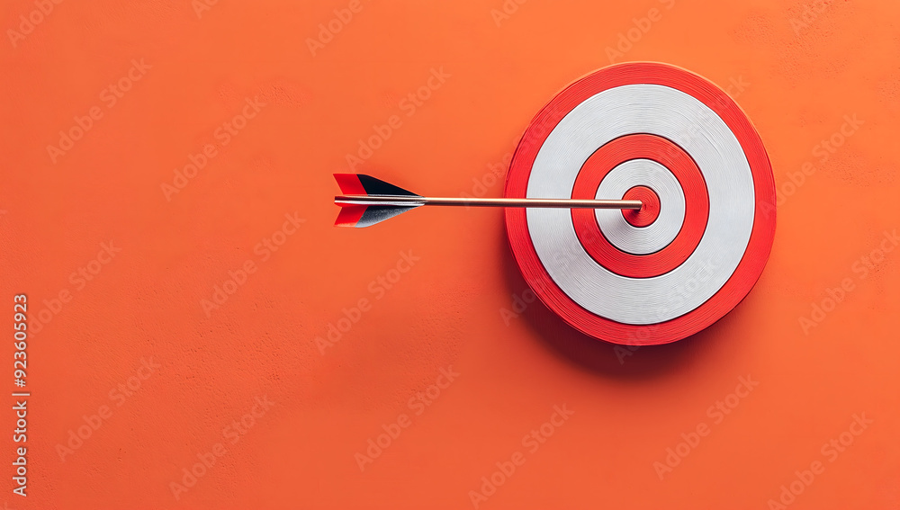 Red White target with an arrow in center symbolizing precision focus for marketing performance in digital advertising Target Precision Concept Red White target with an arrow in center symbolizing precision focus for marketing performance in digital advertising Target Precision Concept