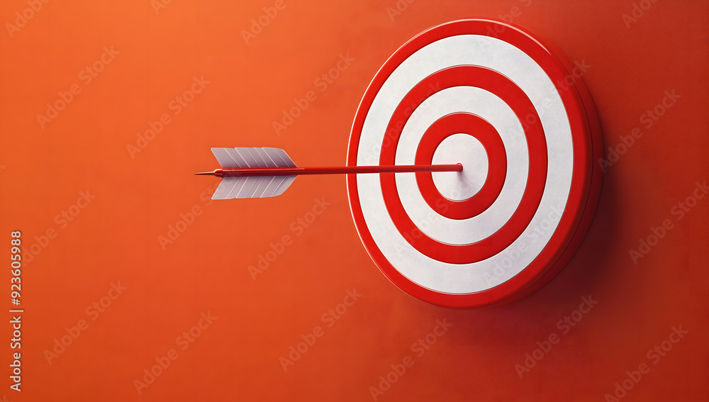 Red White target with an arrow in center symbolizing precision focus for marketing performance in digital advertising Target Precision Concept Red White target with an arrow in center symbolizing precision focus for marketing performance in digital advertising Target Precision Concept