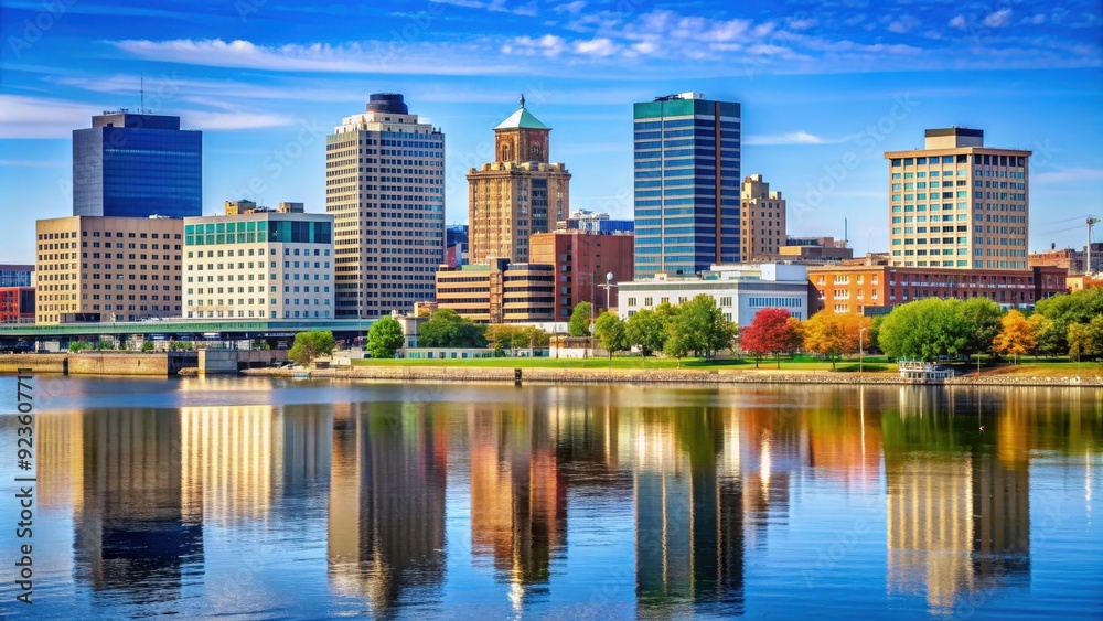 Downtown Peoria, Illinois skyline with modern buildings and waterfront views, Peoria, Illinois, downtown, skyline Downtown Peoria, Illinois skyline with modern buildings and waterfront views, Peoria, Illinois, downtown, skyline