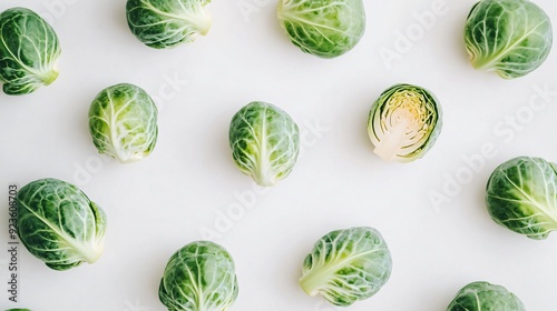 Fresh Brussels Sprouts on White Background - Top View