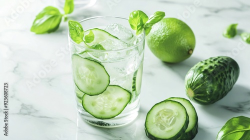 Refreshing Cucumber Water with Lime and Basil