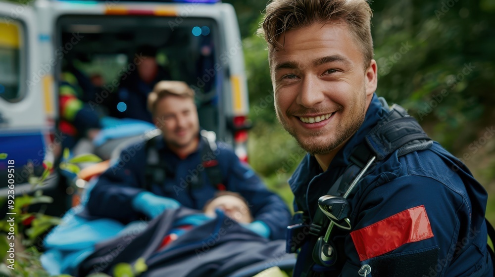 The smiling paramedic at work The smiling paramedic at work
