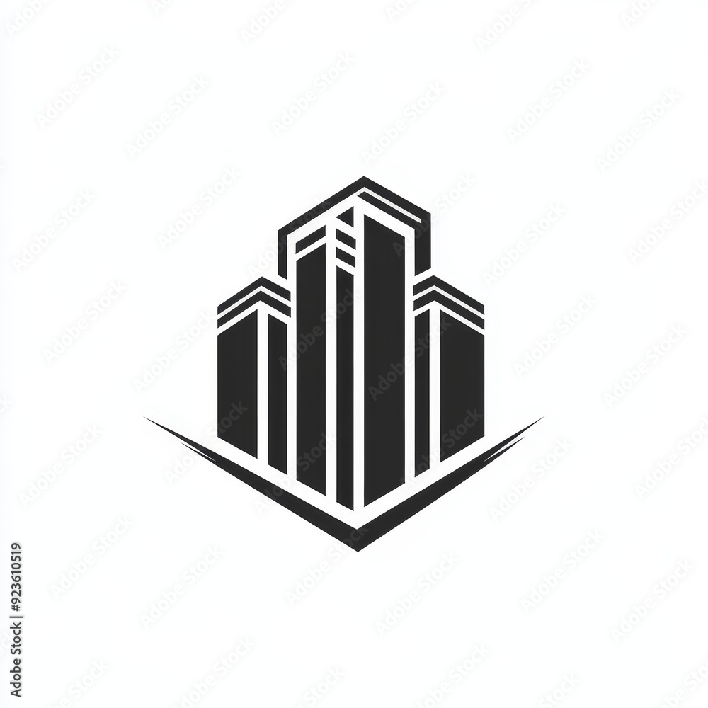 A black and white logo of a city with a crane in the middle A black and white logo of a city with a crane in the middle