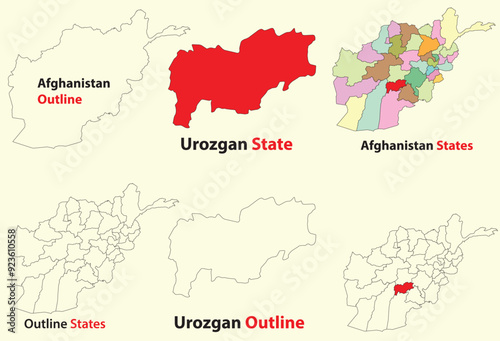 Urozgan map vector of Afghanistan, Urozgan line map, Urozgan with city map, Urozgan outline map photo