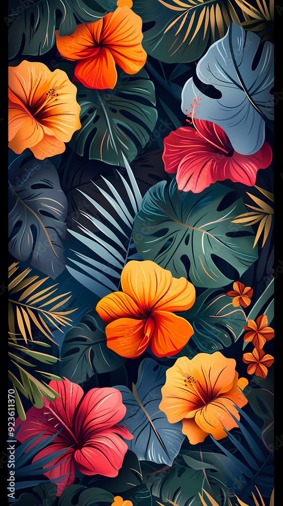 Seamless pattern with flowers, leaves, and abstract colors for a vintage wallpaper or nature-inspired design. Seamless pattern with flowers, leaves, and abstract colors for a vintage wallpaper or nature-inspired design.