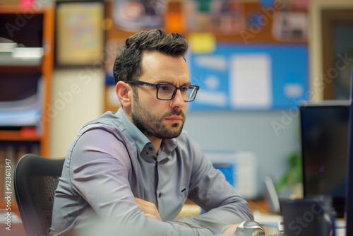 Young business employee working in modern office 