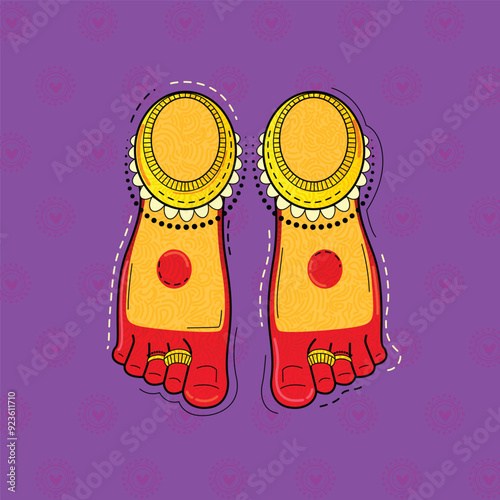 vectror illustration of desi (indian) art style feet of goddess laxmi. photo