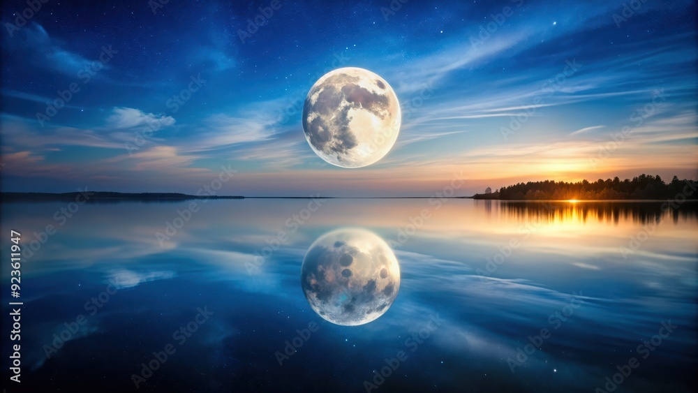 Night sky with full moon reflecting on calm water , moon, night, sky, water, reflection, calm, peaceful, serene