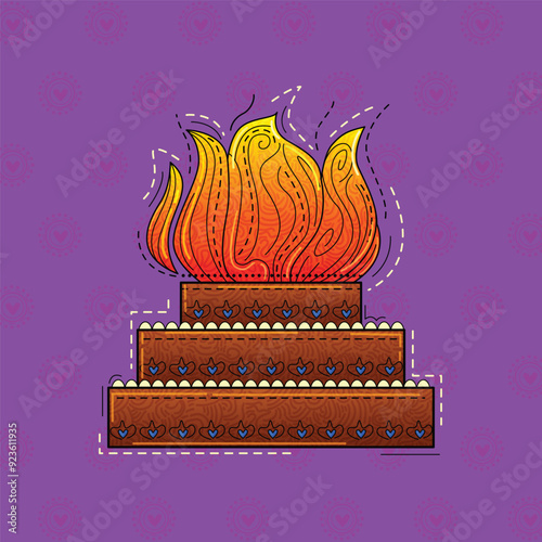 vector illustration of desi (indian) art style hindu fire ritual.
