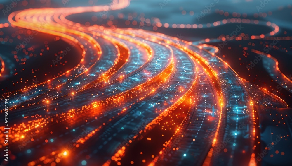Abstract Digital Network with Glowing Lines