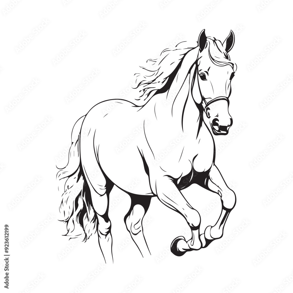 line art horse on white background. sketch style. Vector graphic icon animal.