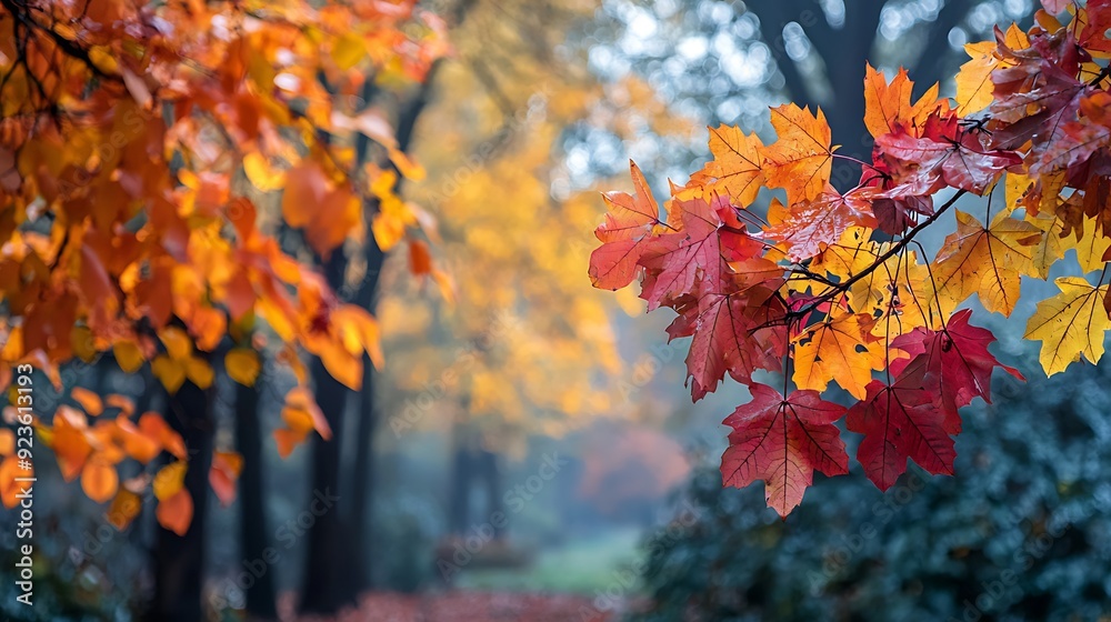 An autumn nature scene with colorful leaves and trees, capturing the warmth and beauty of the season, high-quality image