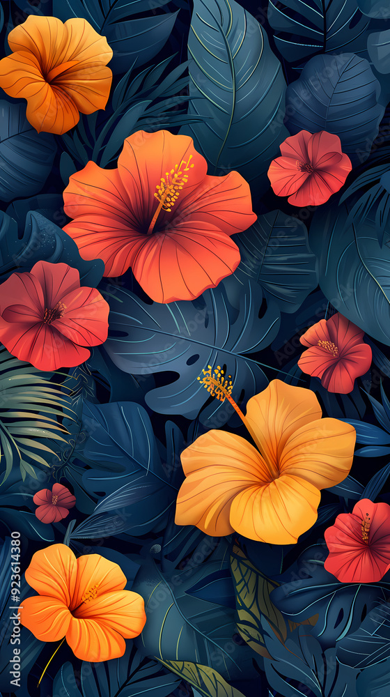 Seamless pattern with flowers, leaves, and abstract colors for a vintage wallpaper or nature-inspired design. Seamless pattern with flowers, leaves, and abstract colors for a vintage wallpaper or nature-inspired design.