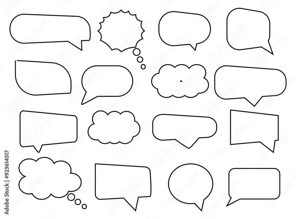 Fototapeta premium Set of speech bubbles. Speak bubble text, cartoon chatting box, message box. Blank empty vector white speech bubbles. Cartoon balloon word design.