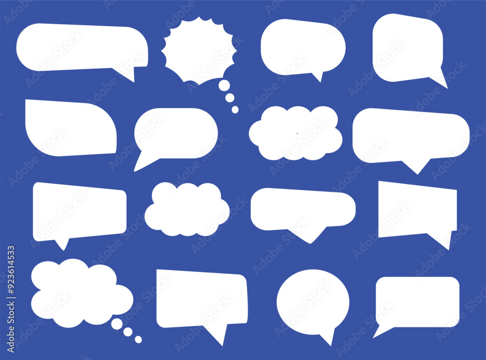 Set of speech bubbles. Speak bubble text, cartoon chatting box, message box. Blank empty vector white speech bubbles. Cartoon balloon word design.
