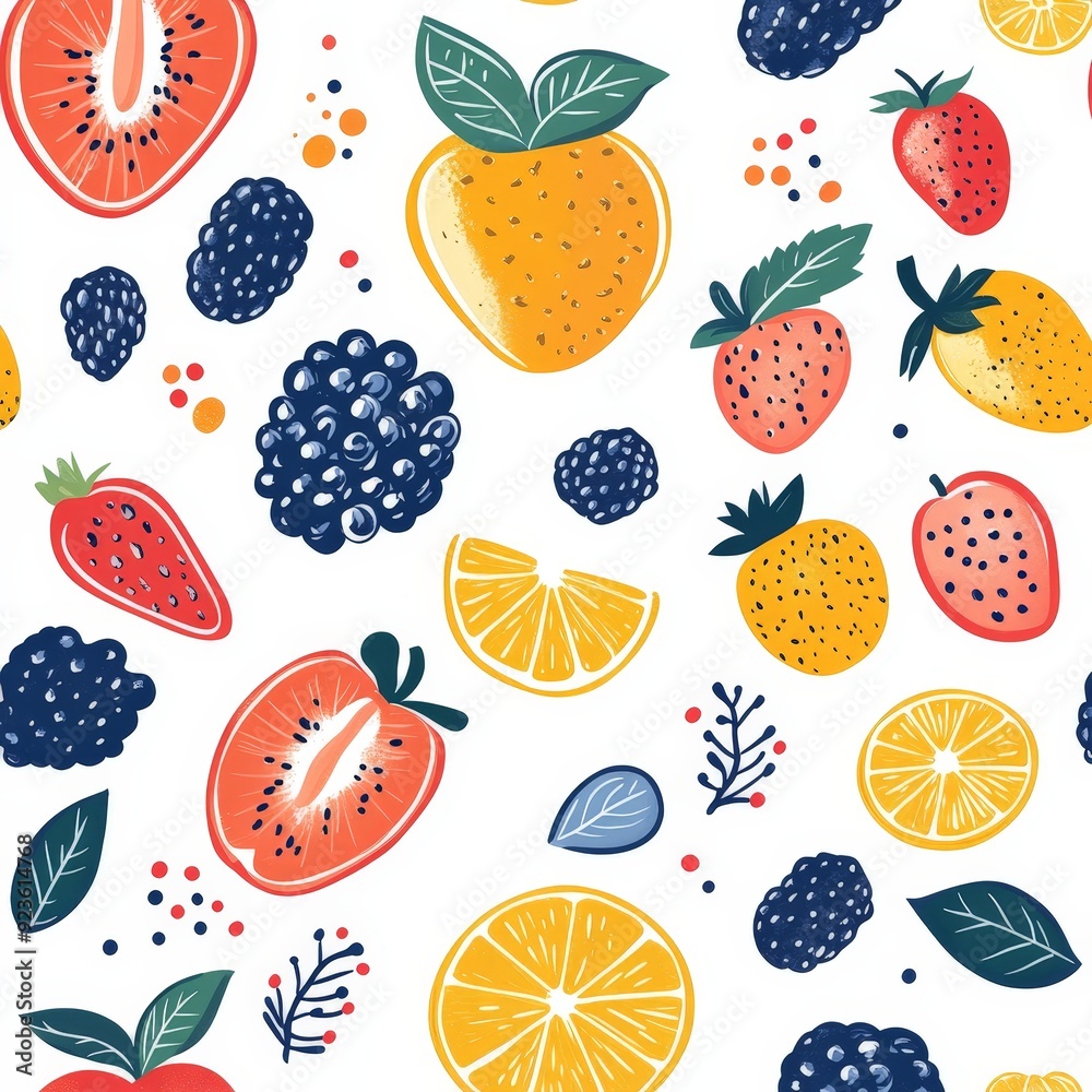 Colorful seamless pattern of vibrant fruits, creative and fresh design for textiles Colorful seamless pattern of vibrant fruits, creative and fresh design for textiles