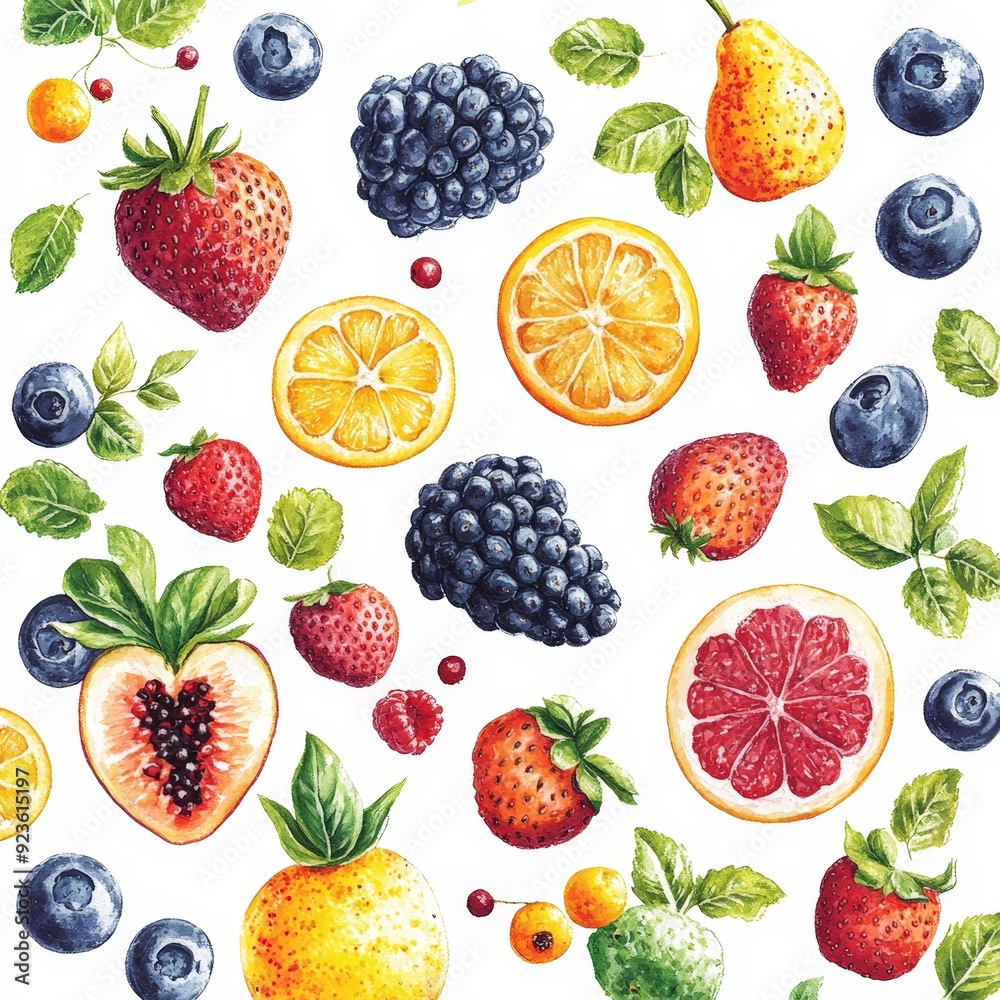 Colorful seamless pattern of vibrant fruits, creative and fresh design for textiles Colorful seamless pattern of vibrant fruits, creative and fresh design for textiles