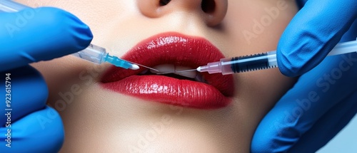 Close-up of a Woman Receiving Lip Injections photo