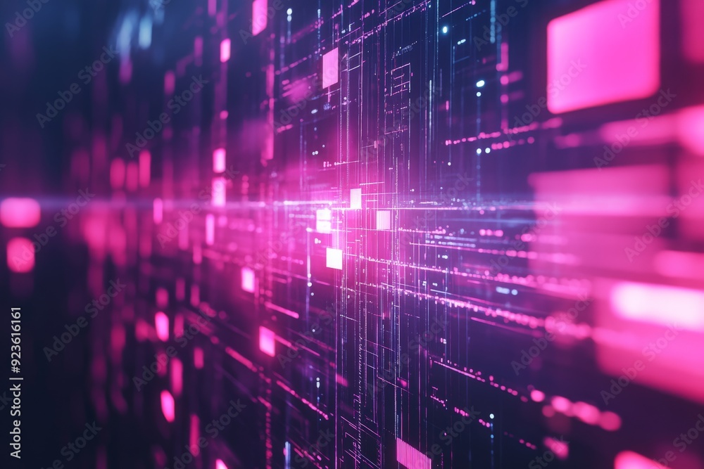 A futuristic digital interface with vibrant pink and purple glowing lines, representing technology, data, and networking in a modern abstract design. A futuristic digital interface with vibrant pink and purple glowing lines, representing technology, data, and networking in a modern abstract design.