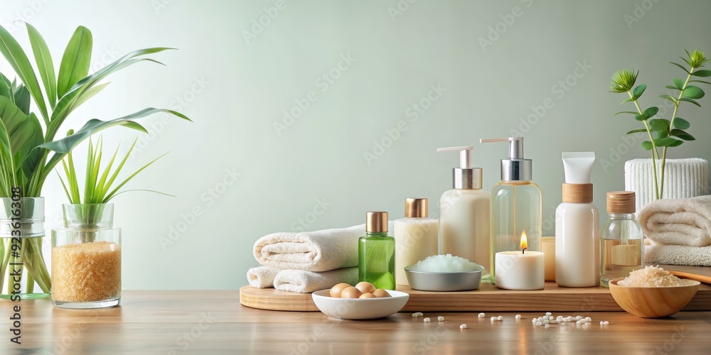 Spa and beauty product presentation scene with elegant display of skincare items, spa, beauty, products, presentation Spa and beauty product presentation scene with elegant display of skincare items, spa, beauty, products, presentation