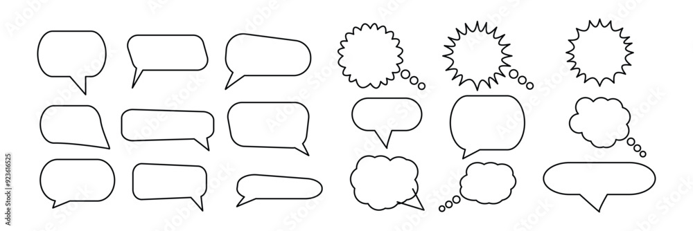 Obraz premium Speech bubble, speech balloon, chat bubble line art icon for apps and websites. speech bubble icons vector set, comic dialog clouds. 