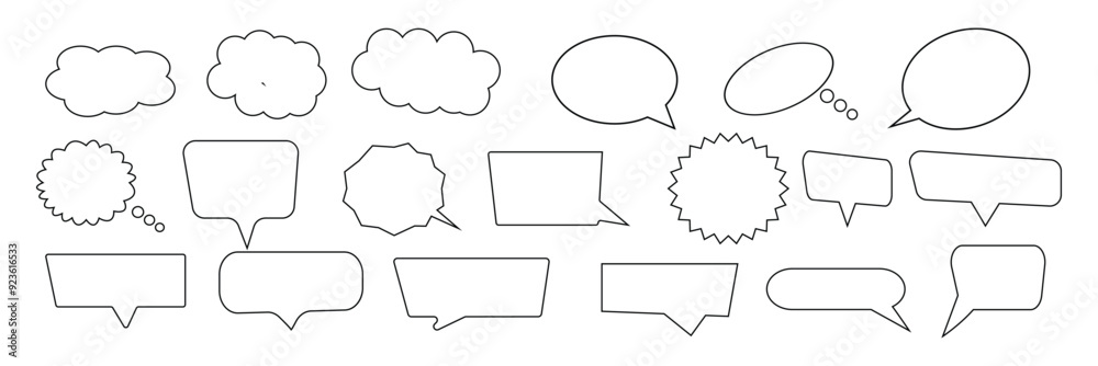 Fototapeta premium Speech bubble, speech balloon, chat bubble line art icon for apps and websites. speech bubble icons vector set, comic dialog clouds. 