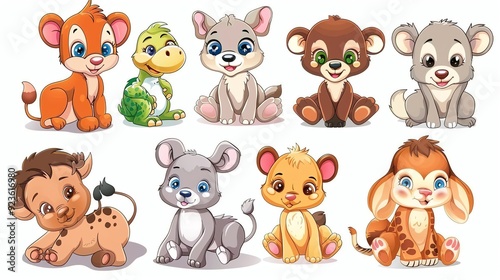 A set of cartoon baby animals.