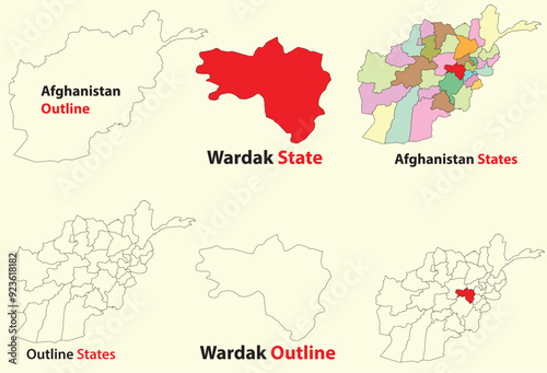 Wardak map vector of Afghanistan, Wardak line map, Wardak with city map, Wardak outline map