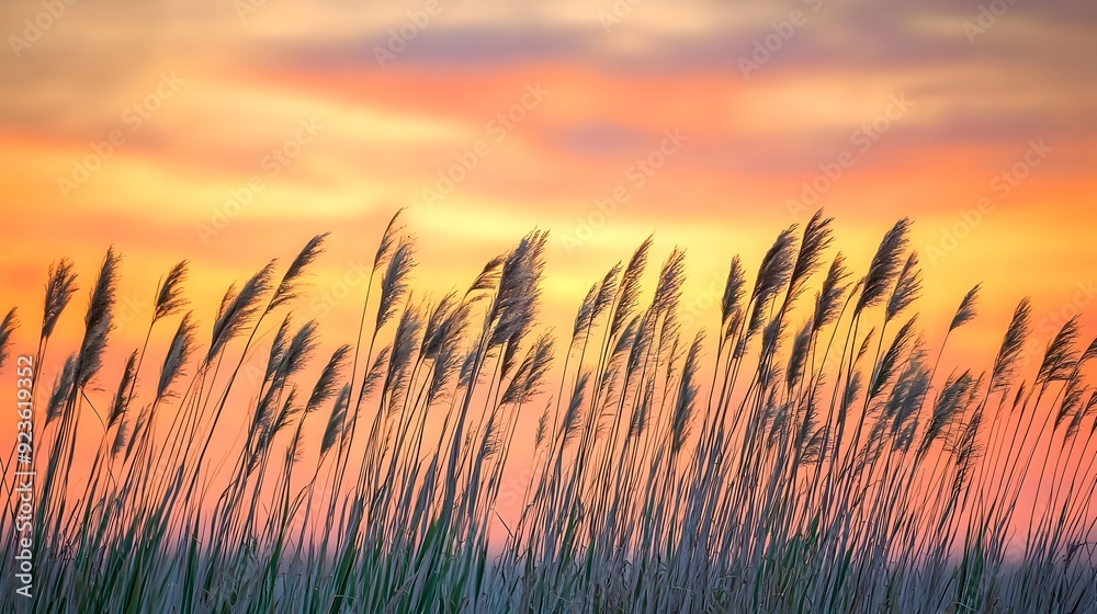 Ethereal Swaying Grass Beneath Vibrant Sunset Sky Ethereal Swaying Grass Beneath Vibrant Sunset Sky