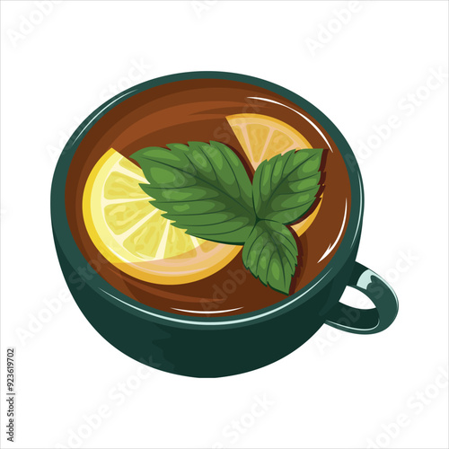 Beautiful cup of tea with lemon and mint